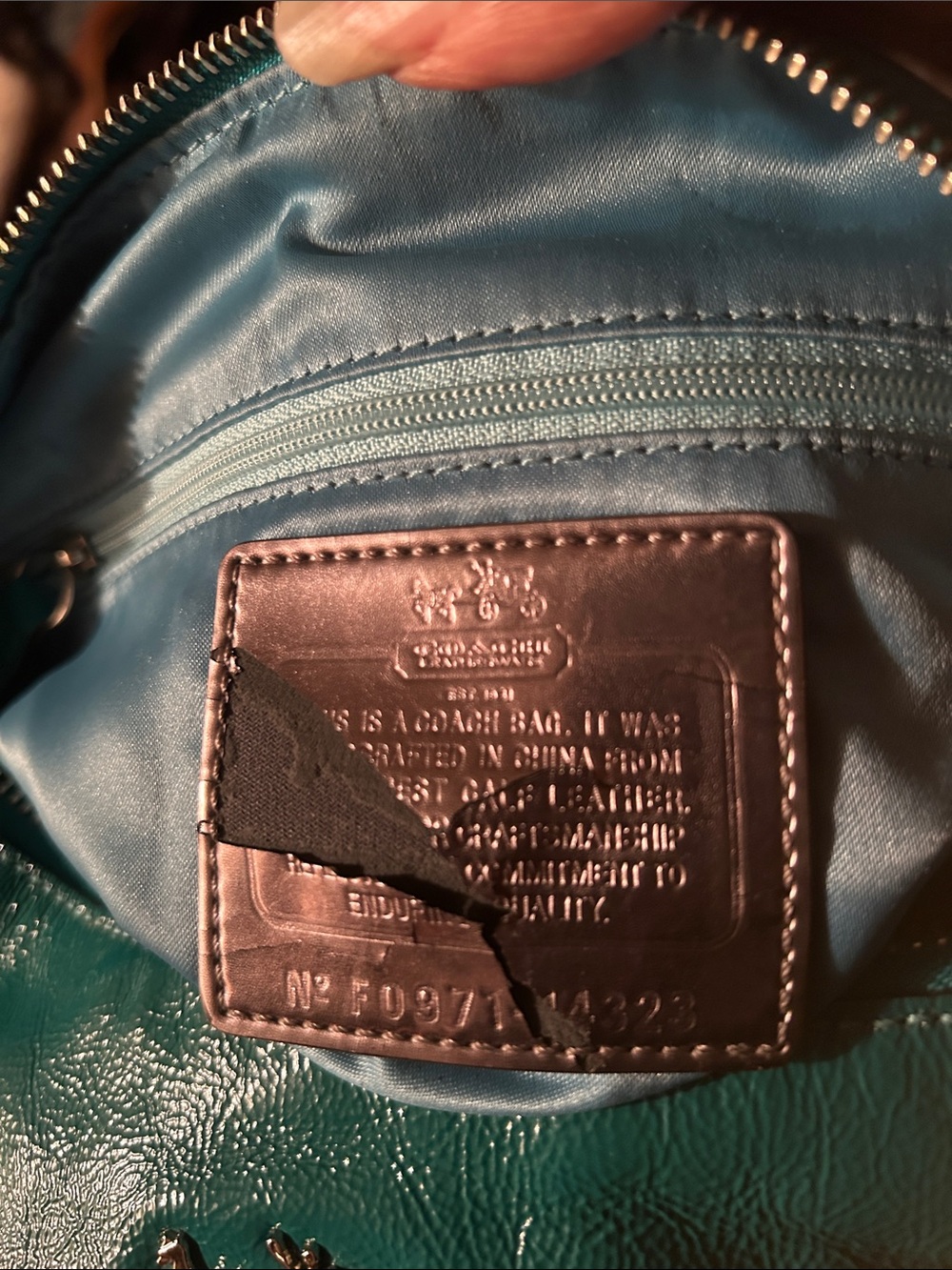 Coach Teal Leather Shoulder Hobo with Silver Hardware - Picture 9 of 9